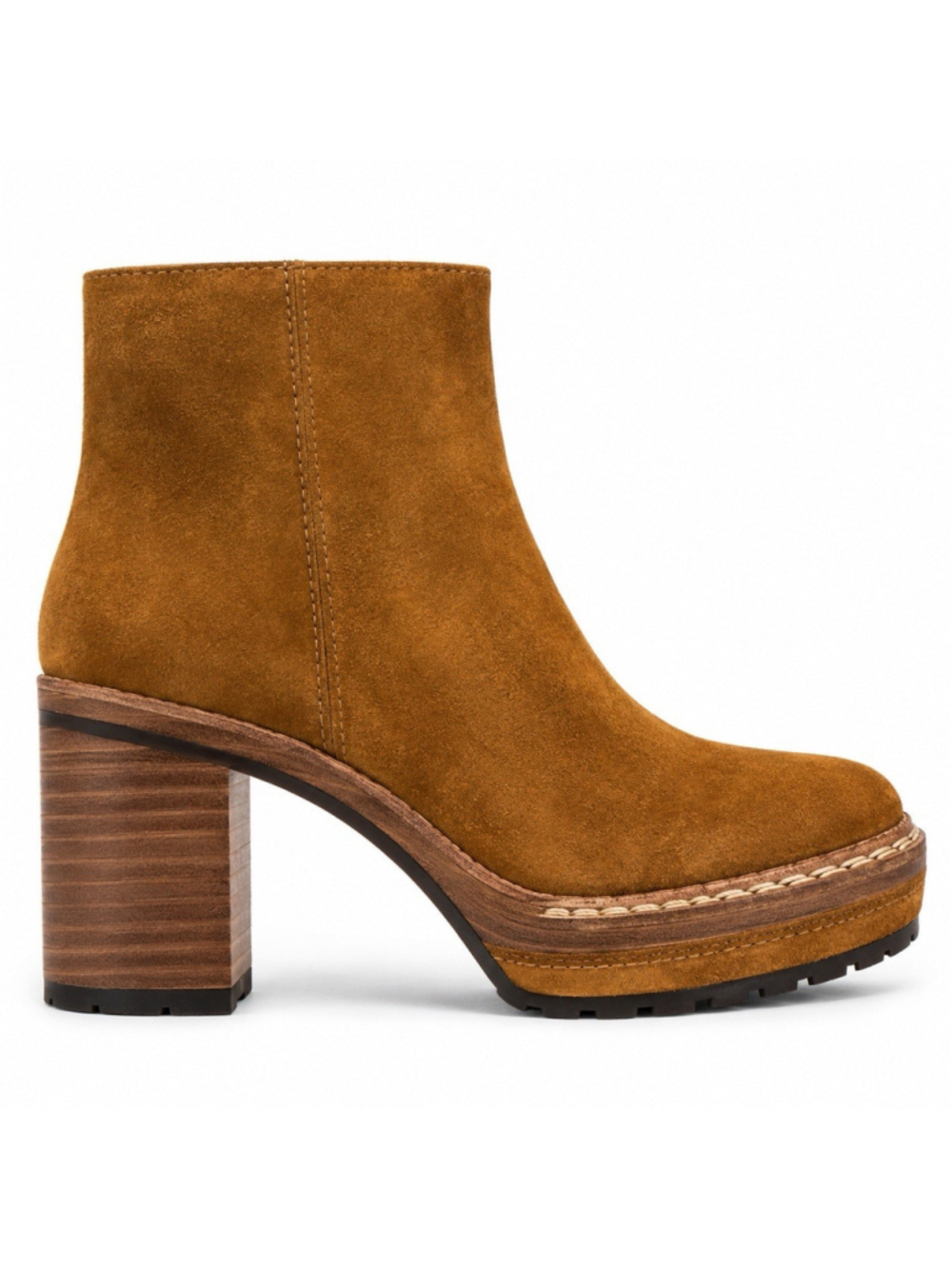 Steve Madden Shaniya Platform Ankle Booties Tan Suede Block Heel Lug 9.5